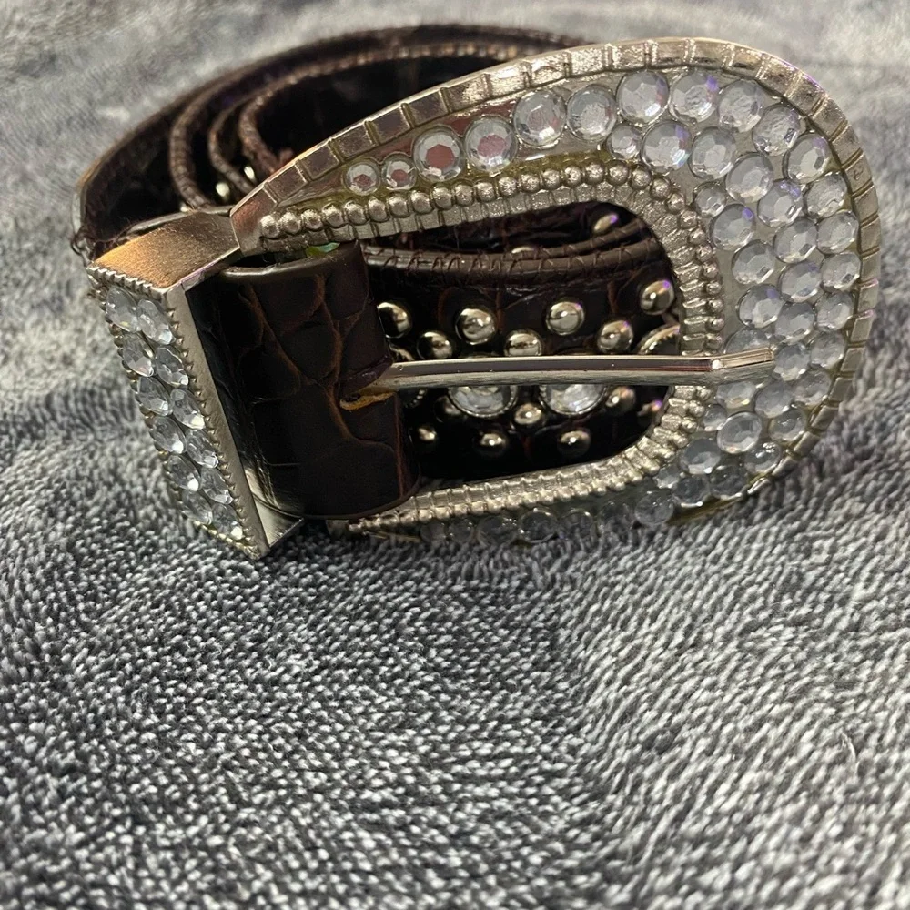 Y2K Western Bling Brown Rhinestone Studded Belt